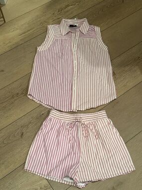 Vici Pink and White Striped Sleeveless Button-Up Top